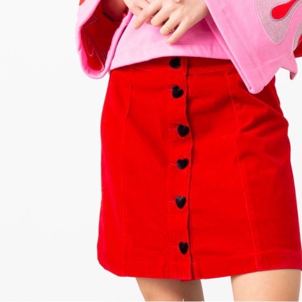 Lazy Oaf Red Heart Button Mini Skirt